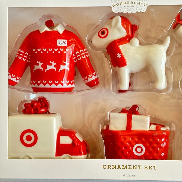 Ceramic Target Christmas Tree Ornament Set 6pc Red/White - Wondershop NEW - Picture 4 of 6